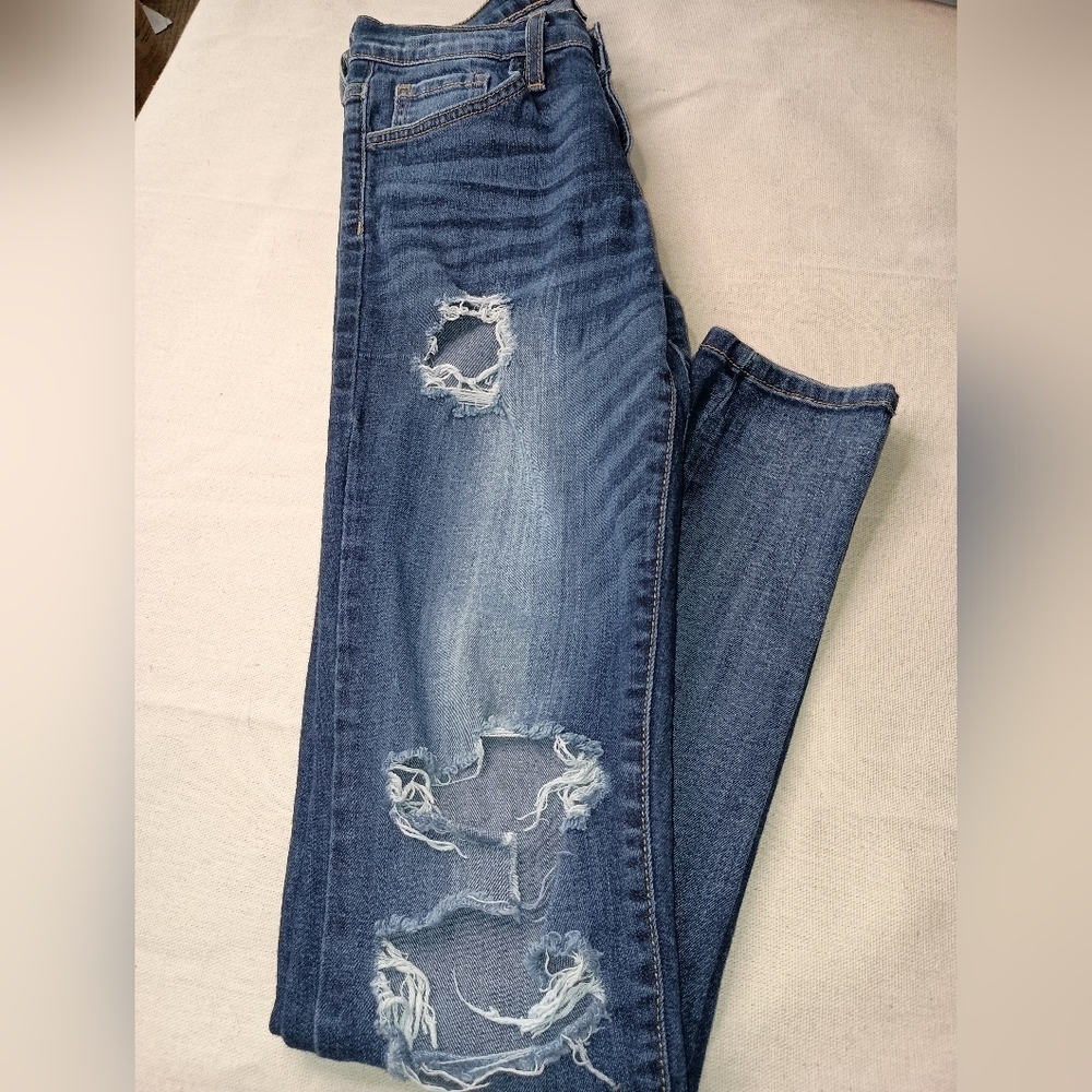 FLYING‎ MONKEY 26 Midrise Skinny distressed ripped Thrash Dark Wash blue jeans